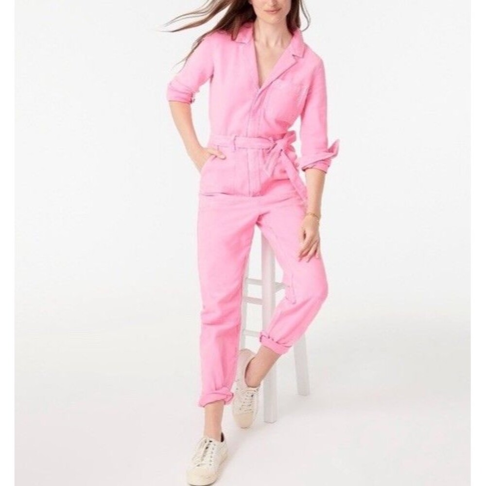 J. Crew Women Garment-DyedMillennial Pink Jumpsuit Canvas Denim Cotton Petite 4